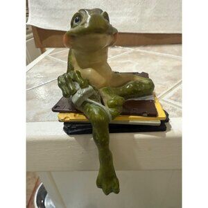 FROG Handcrafted Ceramic Frog Figurine Sitting On Books